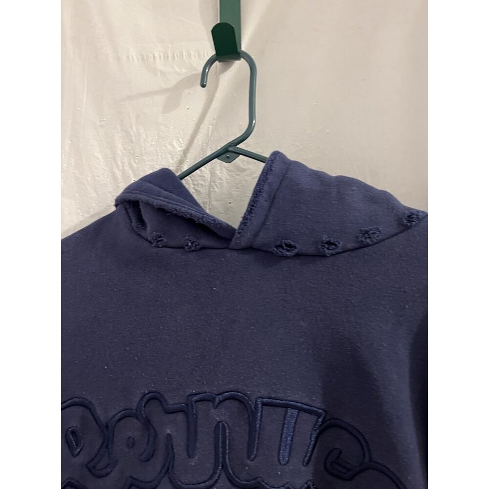 Cernucci Blue Logo Cropped Hoodie Kanga Pockets Distressed Sz M - Picture 5 of 9